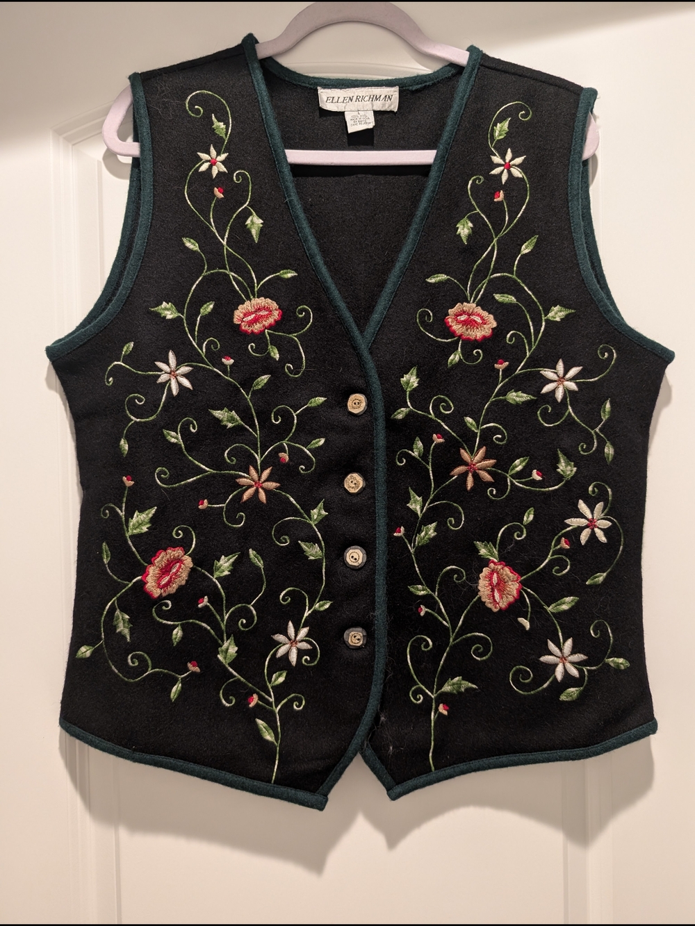 Vintage Black Embroidered Floral Vest